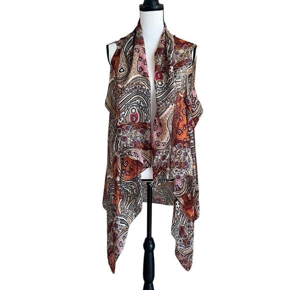 Womens Sleeveless Asymmetrical Draped Open Front Scarf Multicolor Vest One Size - Picture 1 of 8